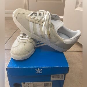 Adidas Beige and White Gazelle Sneakers